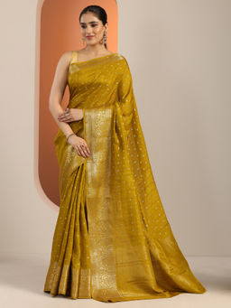 Libas - Olive Ethnic Motif Woven Design Saree with Unstitched Blouse