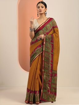 Libas - Mustard Paisley Printed Saree with Unstitched Blouse