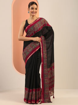 Libas - Black Paisley Printed Saree with Unstitched Blouse