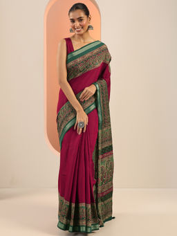 Libas - Maroon Paisley Printed Saree with Unstitched Blouse