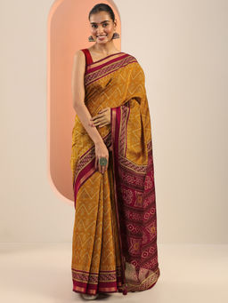 Libas - Mustard Ethnic Motif Printed Saree with Unstitched Blouse
