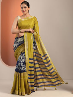 Libas - Mustard Floral Printed Saree with Unstitched Blouse
