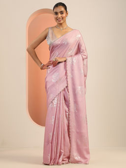 Libas - Pink Floral Printed Saree with Unstitched Blouse