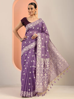 Libas - Lavender Woven Saree with Unstitched Blouse