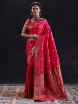 Libas - Pink Ethnic Woven Design Saree with Unstitched Blouse