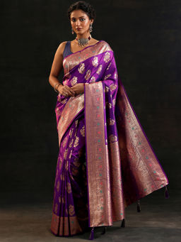 Libas - Purple Ethnic Woven Design Saree with Unstitched Blouse