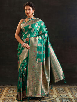 Libas - Green Ethnic Woven Design Saree with Unstitched Blouse