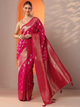 Libas - Pink Ethnic Woven Design Saree with Unstitched Blouse