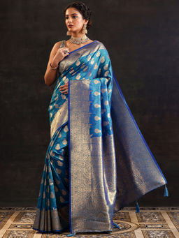Libas - Blue Ethnic Woven Design Saree with Unstitched Blouse