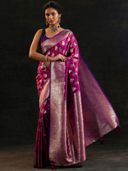 Libas - Magenta Ethnic Woven Design Saree with Unstitched Blouse