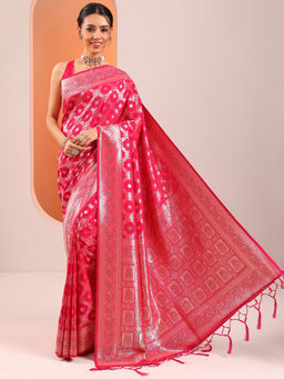 Libas - Pink Zari Woven Design Saree with Unstitched Blouse