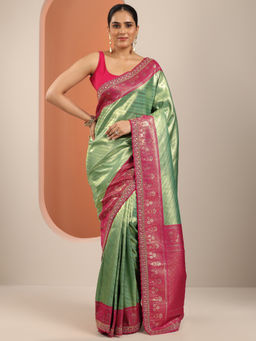 Libas - Green Woven Design Saree with Unstitched Blouse