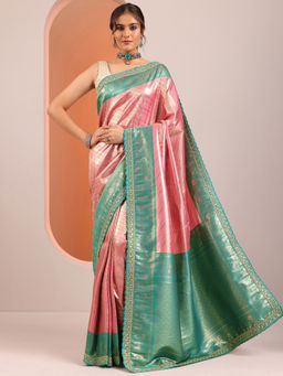 Libas - Peach Woven Design Saree with Unstitched Blouse
