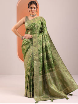 Libas - Green Woven Design Saree with Unstitched Blouse