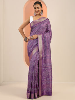 Libas - Lavender Bandhani Printed Saree with Unstitched Blouse