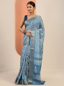 Libas - Blue Ethnic Motif Printed Saree with Unstitched Blouse
