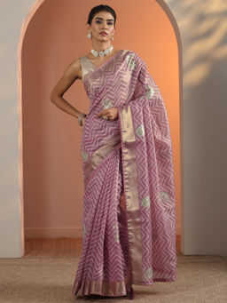 Libas - Mauve Bandhani Printed Saree with Unstitched Blouse
