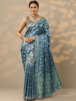 Libas - Blue Woven Design Handloom Saree with Unstitched Blouse