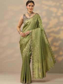 Libas - Green Woven Design Embellished Saree with Unstitched Blouse