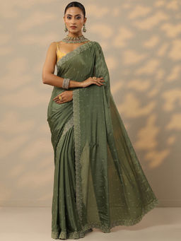 Libas - Green Embellished Saree with Unstitched Blouse
