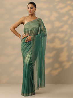 Libas - Green Embellished Saree with Unstitched Blouse