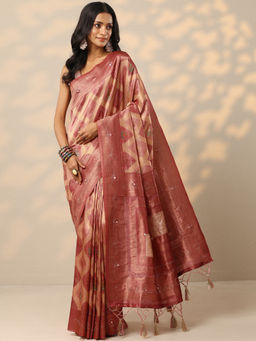 Libas - Peach Woven Design Silk Blend Saree with Unstitched Blouse