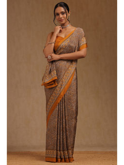 Soch - Womens Mustard Crepe Ethnic Motifs Saree with Unstitched Blouse