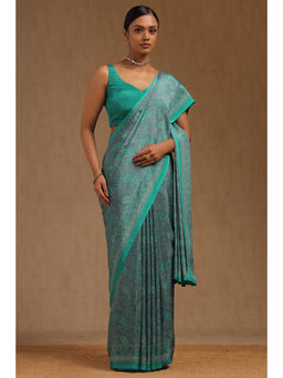 Soch - Womens Green Crepe Paisley Print Saree with Unstitched Blouse