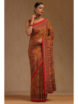 Soch - Womens Yellow Crepe Ethnic Motifs Saree with Unstitched Blouse