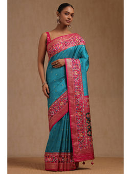 Soch - Womens Blue Dola Silk Woven Saree with Unstitched Blouse