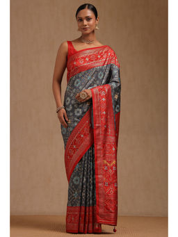 Soch - Womens Grey Dola Silk Woven Saree with Unstitched Blouse
