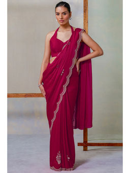 Soch - Womens Pink Fendy Organza Embellished Saree with Unstitched Blouse
