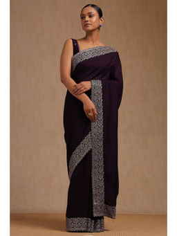Soch - Womens Purple Fendy Chiffon Embellished Saree with Unstitched Blouse