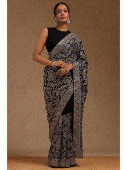 Soch - Womens Black Georgette Embroidered Saree with Unstitched Blouse