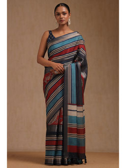 Soch - Womens Multi-Color Crepe Striped Saree with Unstitched Blouse