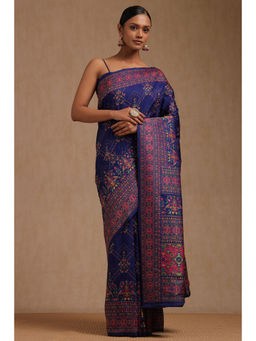 Soch - Womens Blue Dola Silk Woven Design Saree with Unstitched Blouse