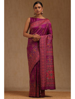 Soch - Womens Magenta Dola Silk Woven Design Saree with Unstitched Blouse