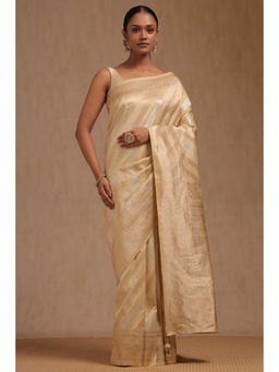 Soch - Womens Beige Dola Silk Zari Woven Saree with Unstitched Blouse