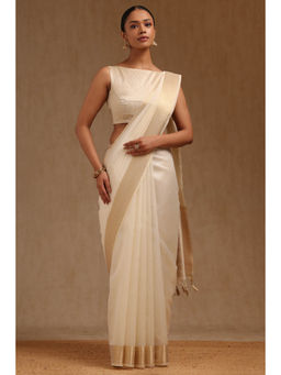 Soch - Womens Cream Art Silk Woven Saree with Unstitched Blouse