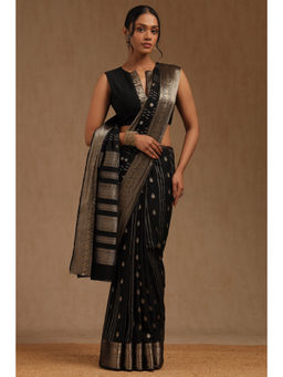 Soch - Womens Black Silk Blend Zari Woven Saree with Unstitched Blouse
