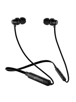 pTron - Tangent Lite Bluetooth 5.0 Wireless Headphones with Mic & In-Line Controls - Black