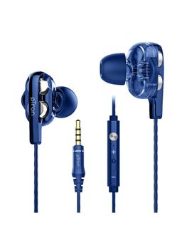 pTron - Boom Ultima Dual Driver In-Ear Wired Headphones with Mic 3.5mm Aux & 1.2M Cable - Blue