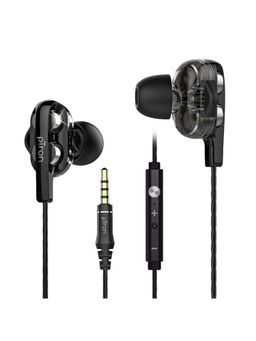 pTron - Boom Ultima Dual Driver In-Ear Wired Headphones with Mic 3.5mm Aux & 1.2M Cable - Black