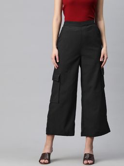 Readiprint - Women Polyester Textured Black Palazzo