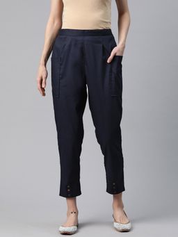 Readiprint - Women Viscose Solid Navy Blue Trouser