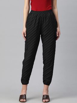 Readiprint - Women Polyester Solid Black Trouser