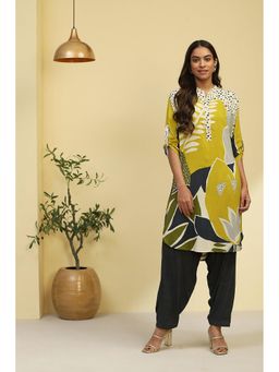 Biba - Women Rayon Printed Yellow Kurta with Salwar (Set of 2)