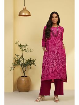 Biba - Women Rayon Printed Purple Kurta with Palazzo with Necklace (Set of 3)