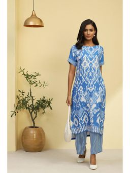 Biba - Women Rayon Printed Blue Kurta with Palazzo (Set of 2)