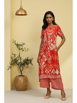 Biba - Women Rayon Printed Red Kurta with Palazzo (Set of 2)